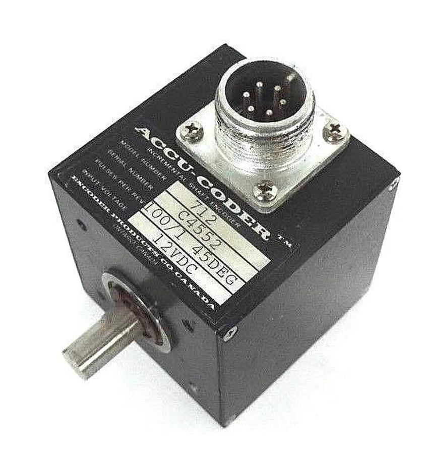 Used ACCU-CODER 712 INCREMENTAL SHAFT ENCODER, 100/1 45DEG, 12VDC
