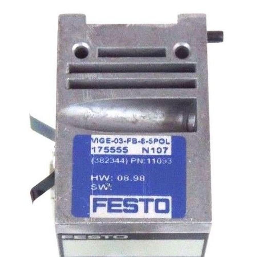 Used FESTO VIGE-03-FB-8-5POL PNEUMATIC INPUT CONTROL MODULE P/N 11093 HW 08.98