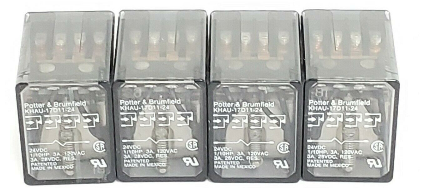 Used LOT OF 4 POTTER & BRUMFIELD KHAU-17D11-12 RELAYS, 24VDC,3A, 120VAC, KHAU17D1112