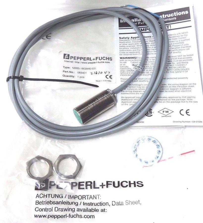 Used NEW PEPPERL & FUCHS P/N: 083401 INDUCTIVE SENSOR TYPE: NBB5-18GM40-E0