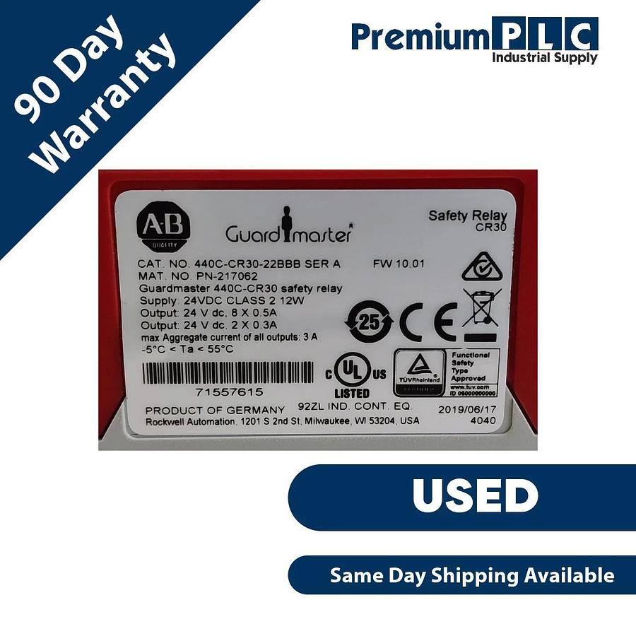 Used USED ALLEN BRADLEY 440C-CR30-22BBB /A GUARDMASTER CR30 SAFETY RELAY W/ 440C-ENET