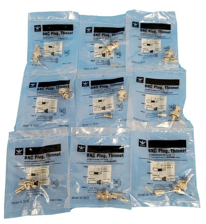 Used LOT OF 9 NEW IDEAL IA-3633 BNC PLUG, THINNET