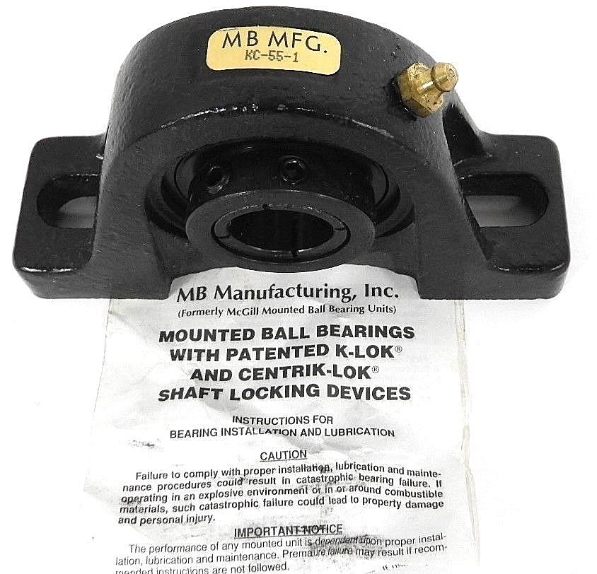 NIB MB MFG. KC-55-1 PILLOW BLOCK BALL BEARING 1INCH DIA 2BOLT KROWN REGAL SERIES