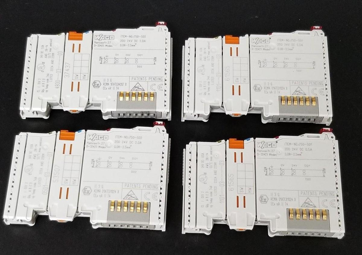 Used LOT OF 2 WAGO 750-501 & 2 WAGO 750-502 OUTPUT MODULES