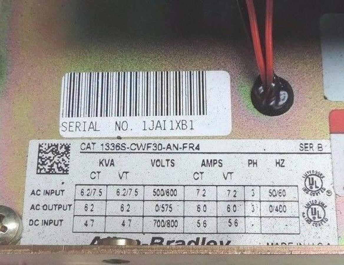 Used ALLEN BRADLEY 1336S-CWF30-AN-FR4 ADJUSTABLE FREQUENCY DRIVE SER B