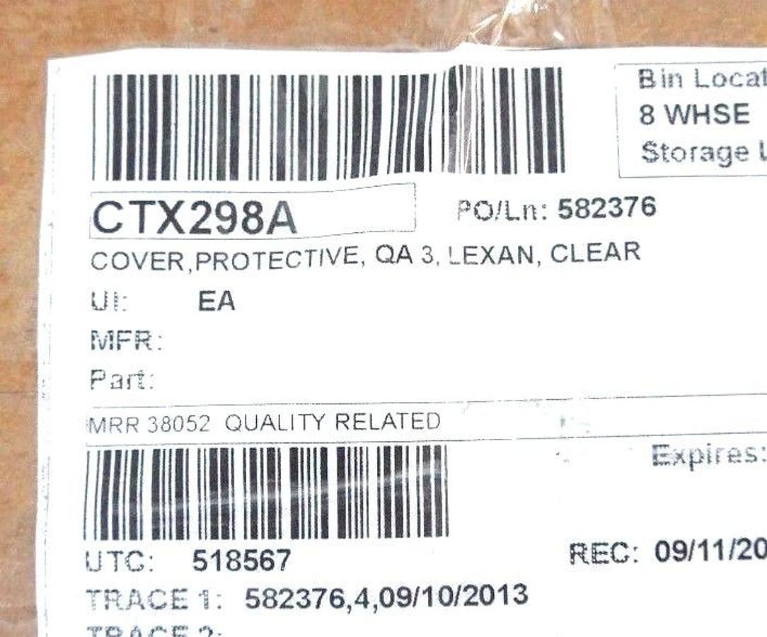 Used LOT OF 2 NEW GENERIC CTX298A PROTECTIVE COVERS QA 3, LEXAN, CLEAR