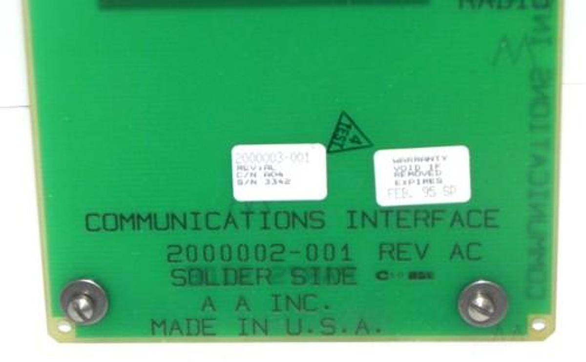 Used A. A. INC. 2000002-001 REV. AC COMMUNICATIONS INTERFACE BOARD 2000002001