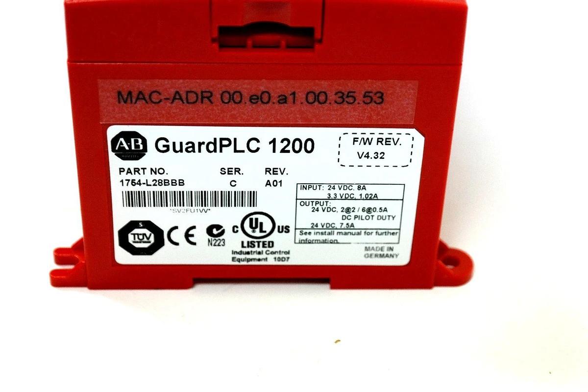Used ALLEN BRADLEY 1754-L28BBB GUARDPLC 1200 SER. C REV. A01 F/W REV. V4.32