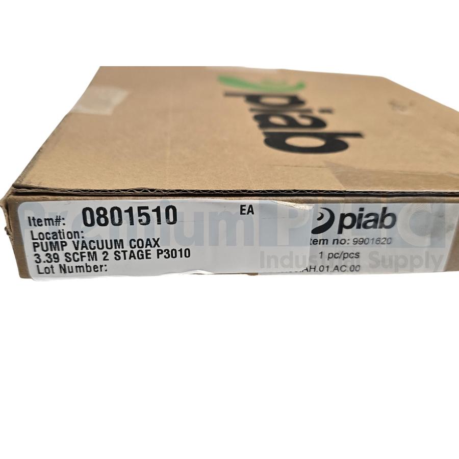 Used PIAB P3010.00.AH.01.AC.00 PUMP VACUUM COAX 3.39SCFM 2-STAGE P3010 9901620 NSMP