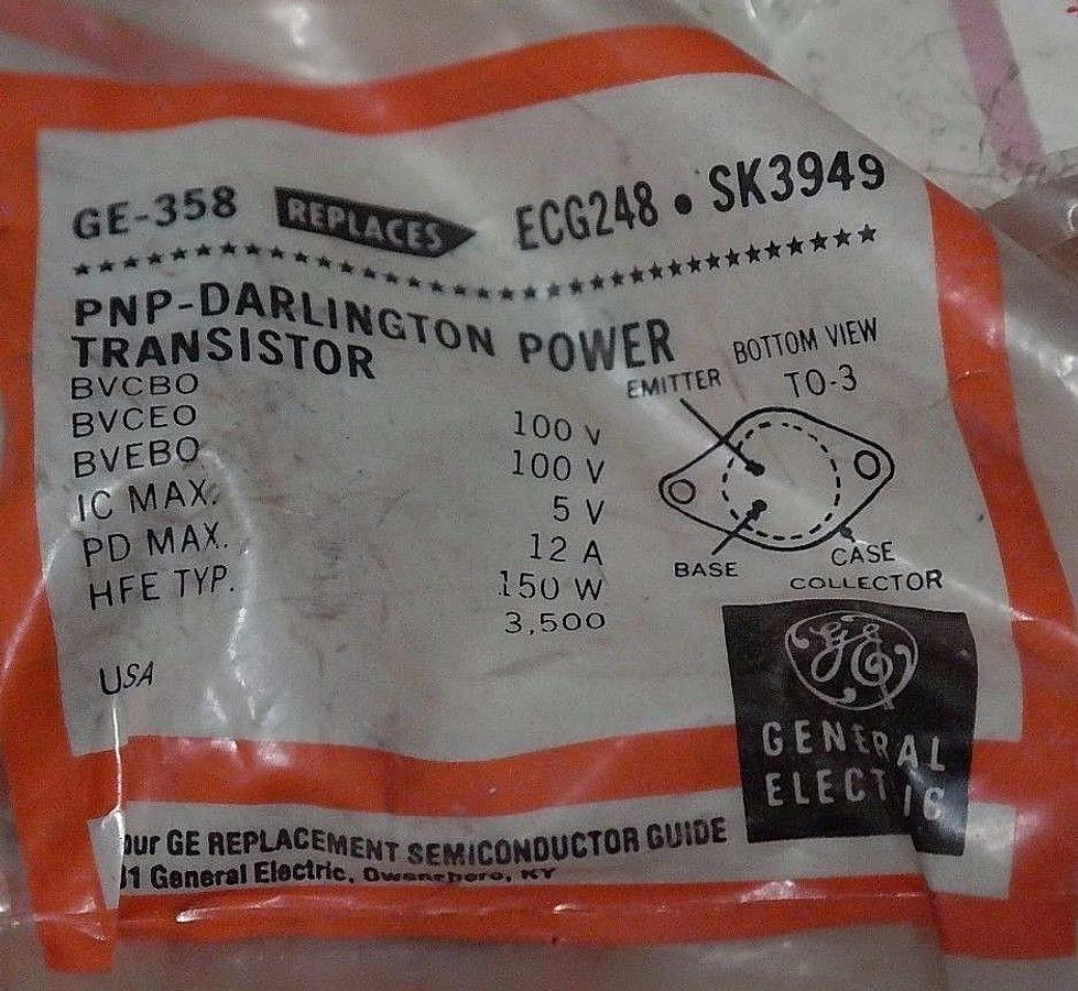 LOT OF 5 NEW RCA GE SK3949 PNP-DARLINGTON POWER TRANSISTORS GE-358, ECG248