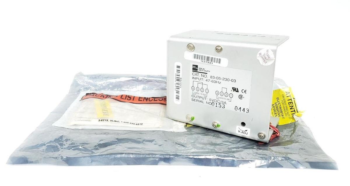 Refurbished REPAIRED SOLA 83-05-230-03 POWER SUPPLY 47/63HZ, 5VDC, 3A, 830523003