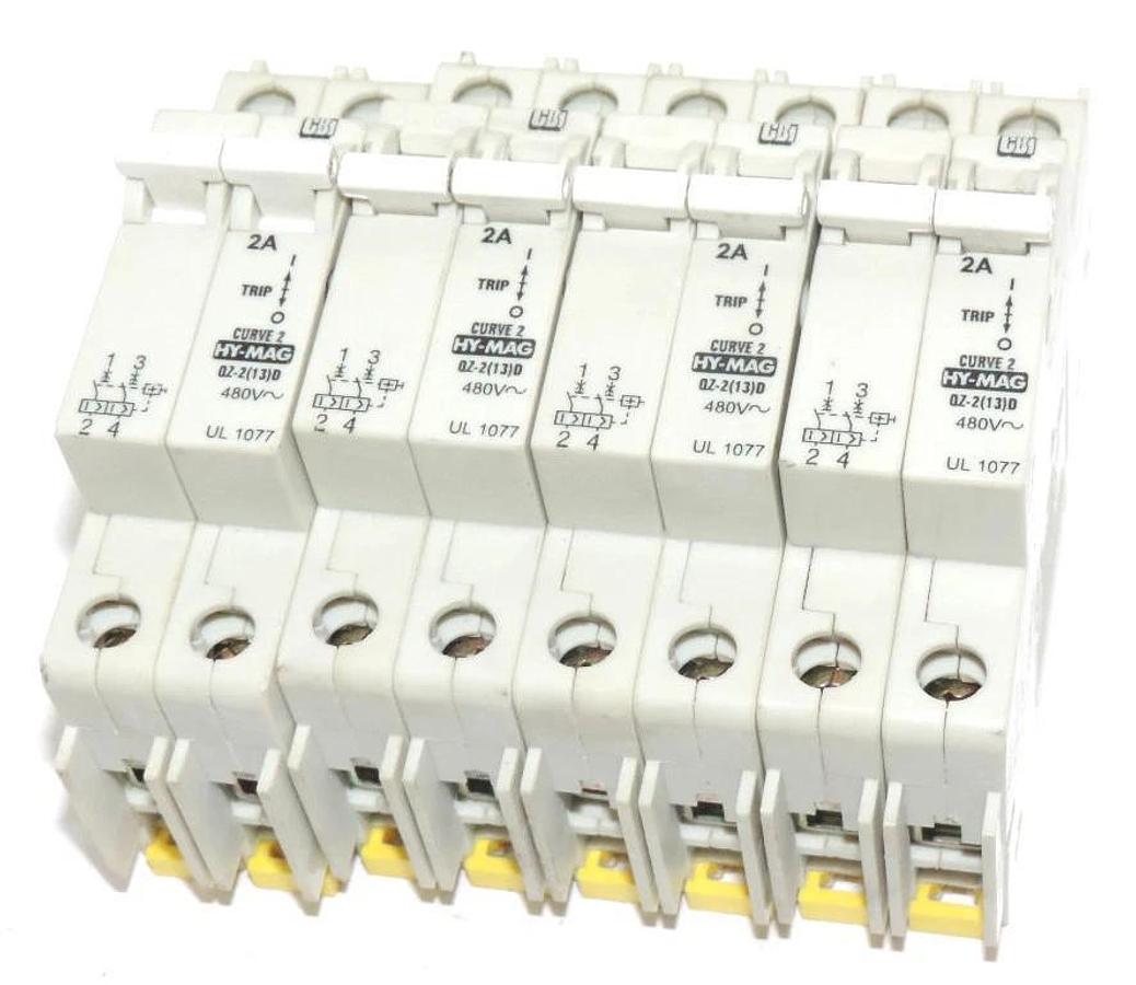 Used LOT OF 4 CBI HY-MAG, QZ-2(13)D, CURVE 2 CIRCUIT BREAKERS 2A, 480V~