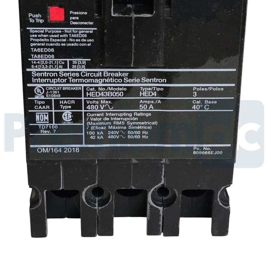 Siemens ITE HED43B050 Sentron ED Frame Circuit Breaker 50A 3-Pole 480V 42kA NSNP