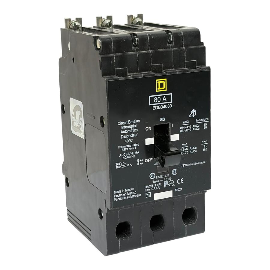 Used Square D EDB34080 80A 3 Pole 480Y/277V E-Frame Circuit Breaker New In Box
