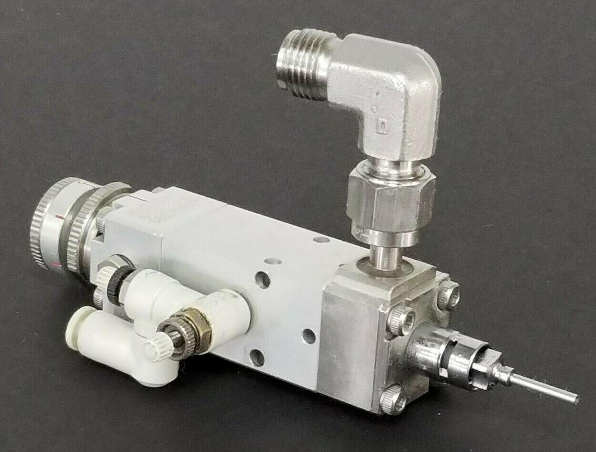 Used MUSASHI NCV-15 PNEUMATIC NEEDLE CONTROL DISPENSE VALVE 08070027 NCV15
