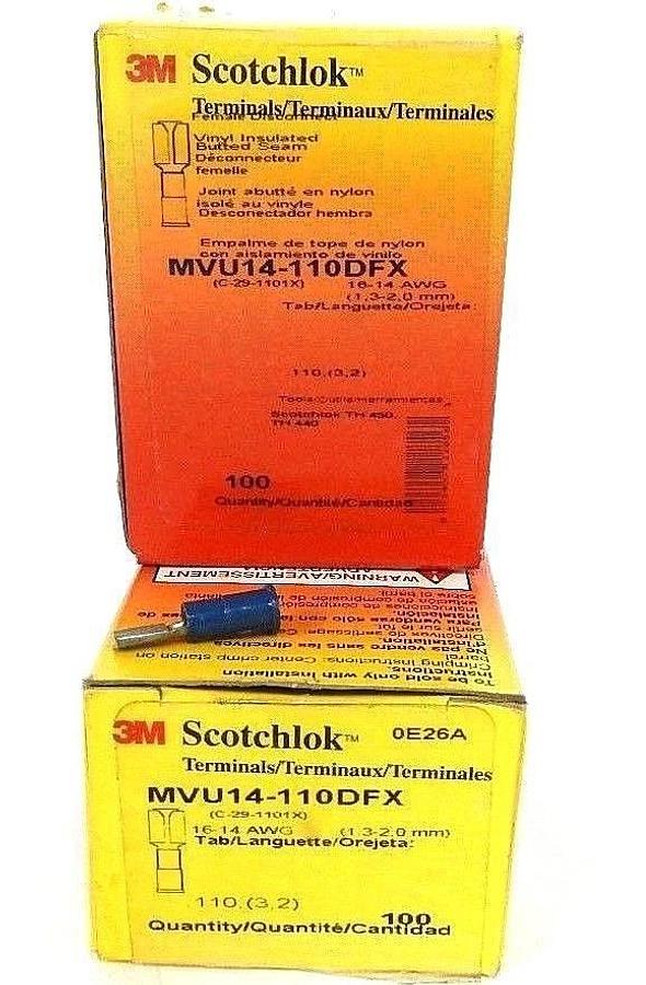 Used LOT OF 200 3M SCOTCHLOK MVU14-110DFX TERMINALS MVU14110DFX, 16-14 AWG