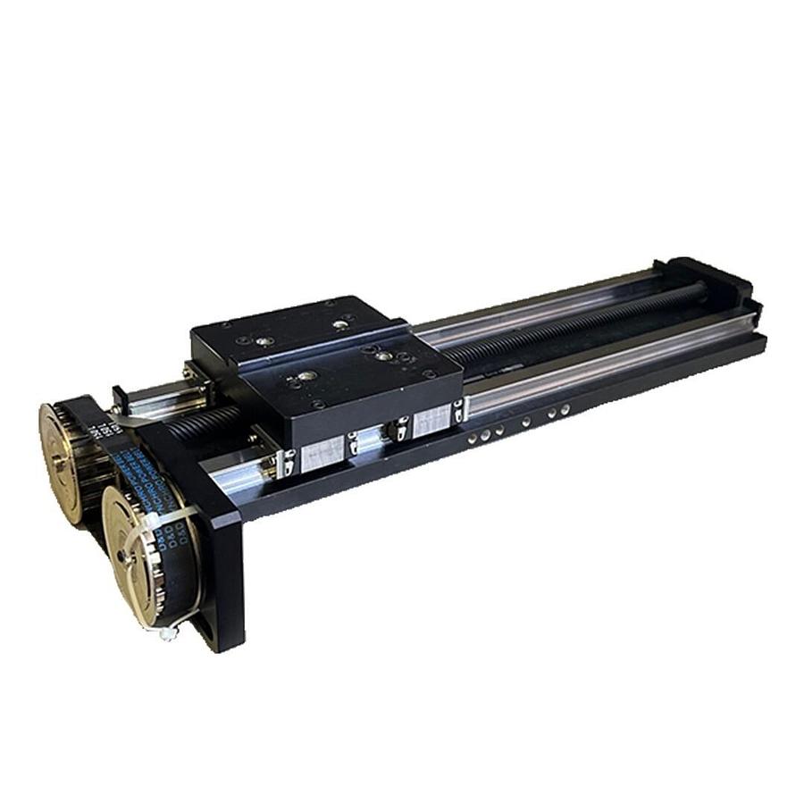Used MACRON 10763A01 LINEAR TABLE SLIDE RAIL W/ 4 R166611420 GRIPPERS & PULLEYS, BELT