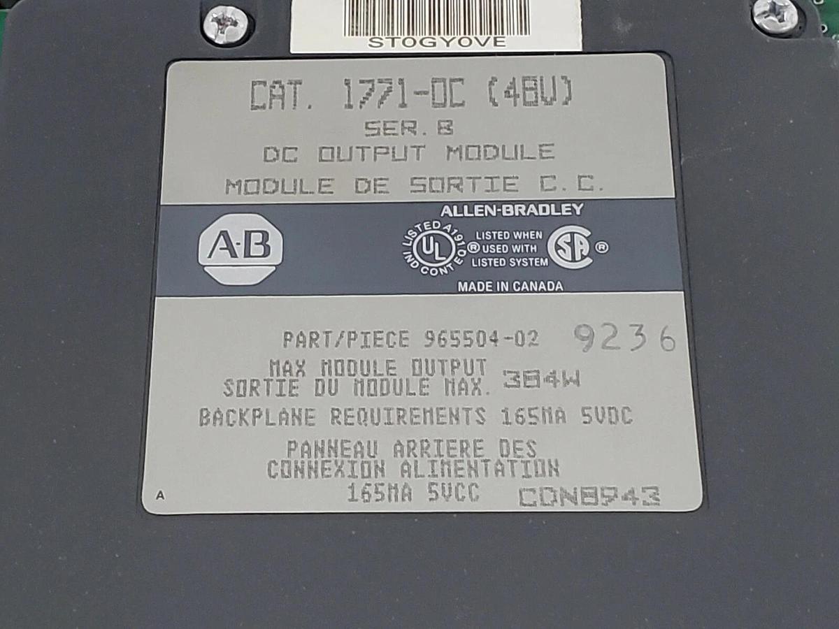 Used ALLEN BRADLEY 1771-OC SER. B DC OUTPUT MODULE 1771OC, 48V