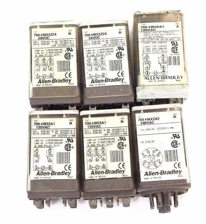 Used LOT OF 7 ALLEN BRADLEY RELAYS 700-HB33A1, 700-HB33Z24, 700-HB32A1, 700-HAX2A2