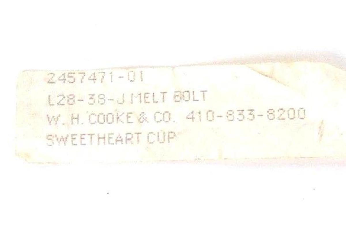 Used W.H. COOKE & CO. 2457471-01 MELT BOLT L28-38-J L2838J, 245747101