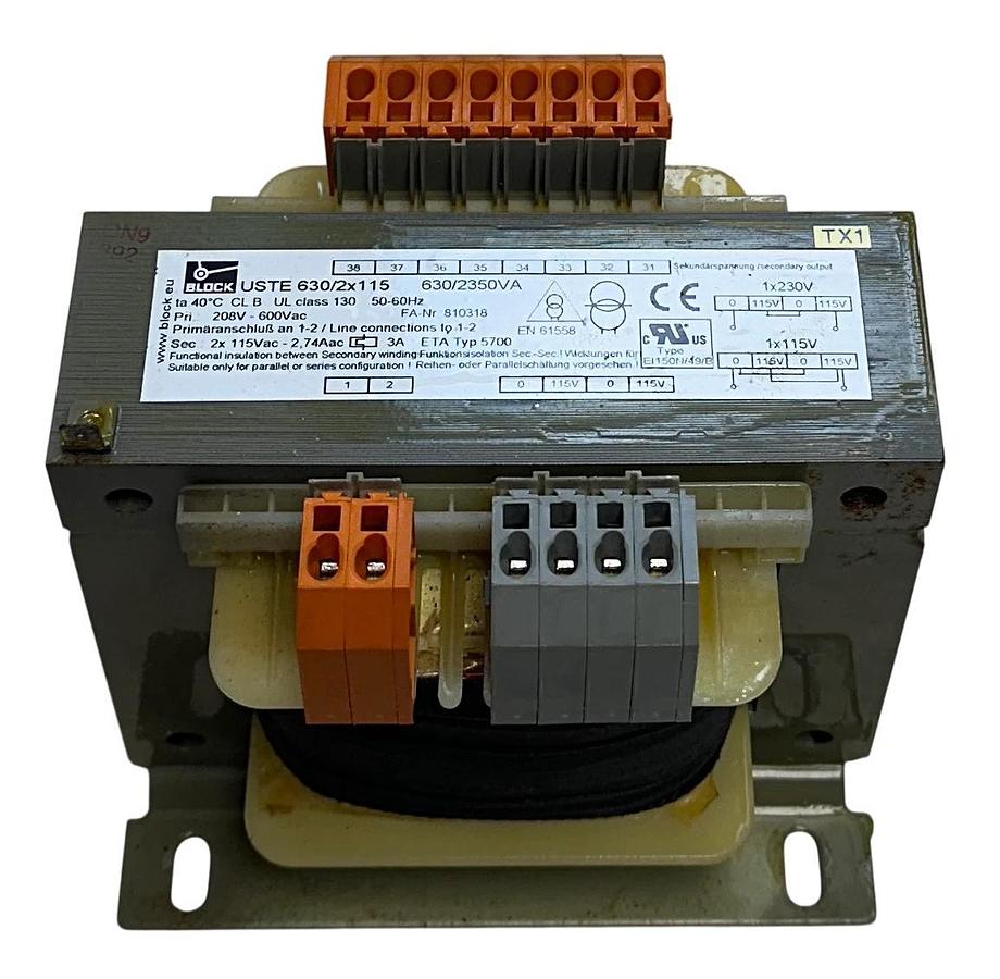 Used BLOCK USTE 630/2x115 / ETA Typ 5700 / 810318 Control Transformer 630/2350VA USNP