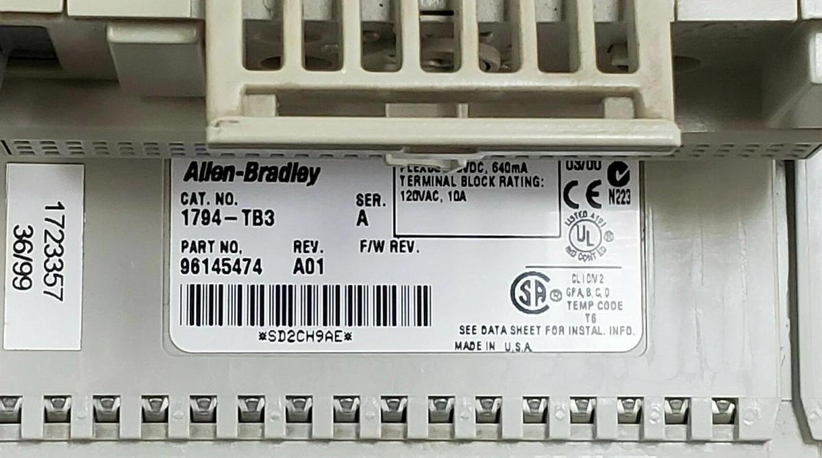 Used ALLEN BRADLEY 1794-TB3 TERMINAL BASE 1794TB3 SER. A, REV. A01, P/N: 96145474