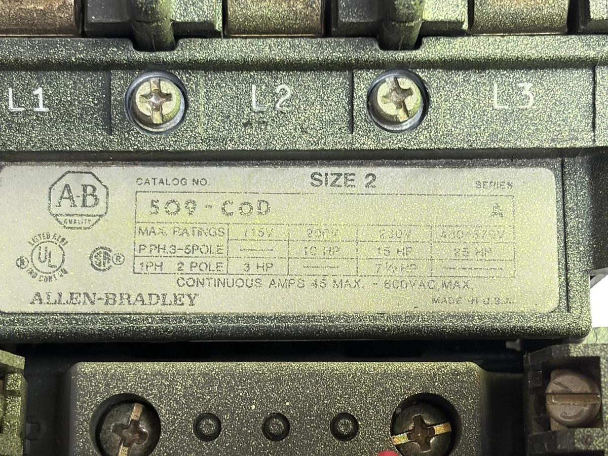 Used Allen-Bradley 509-BOD Size 2 Magnetic Motor Starter 120V Coil 45A 3-Pole