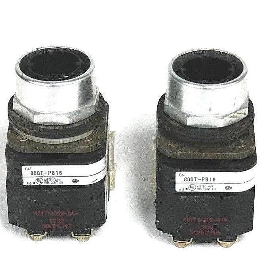 Used LOT OF 2 ALLEN BRADLEY 800T-PB16 PUSHBUTTON SER T, 40171-002-01 W/ 800T-XA SER D