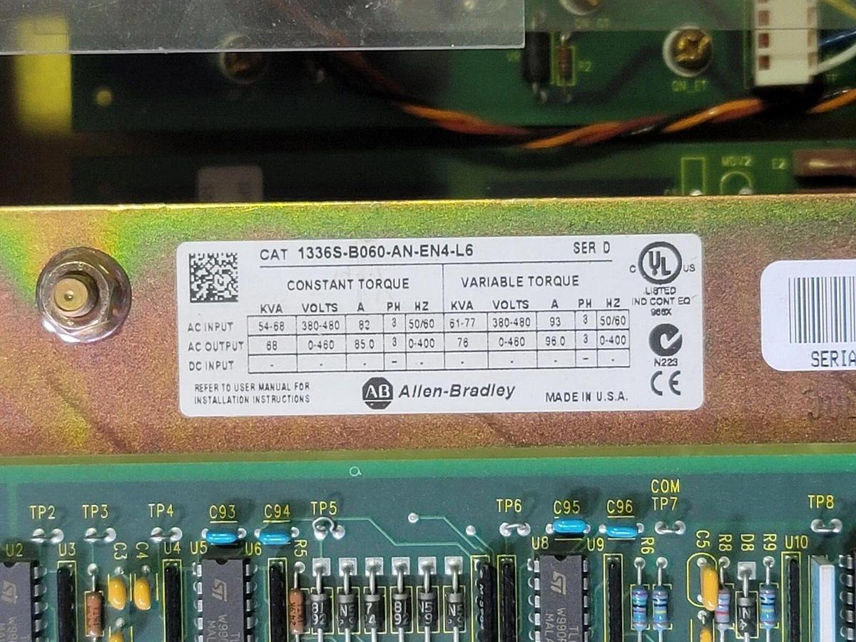 Used ALLEN BRADLEY 1336S-B060-AN-EN4-L6 SER. D 1336 PLUS II 60HP AC DRIVE