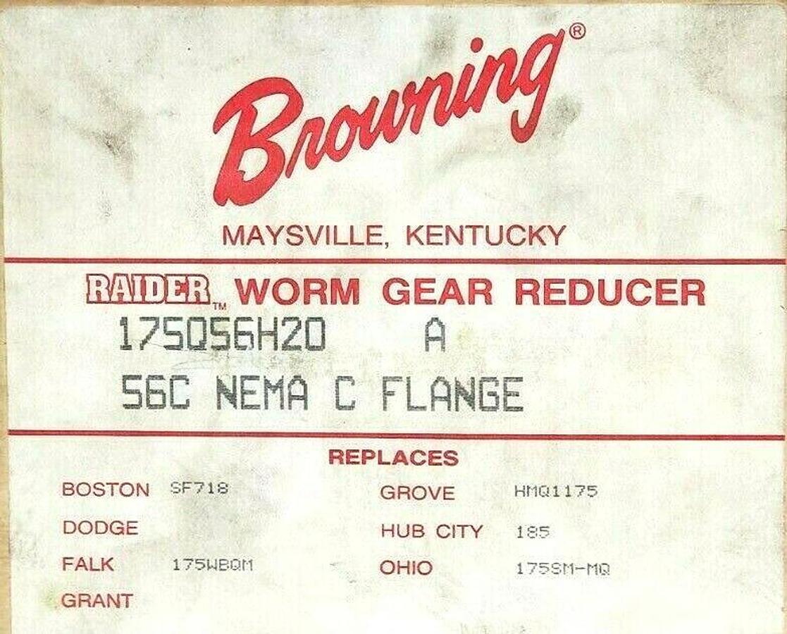 NIB BROWNING 175Q56H20 A 56C NEMA C FLANGE WORM GEAR REDUCER