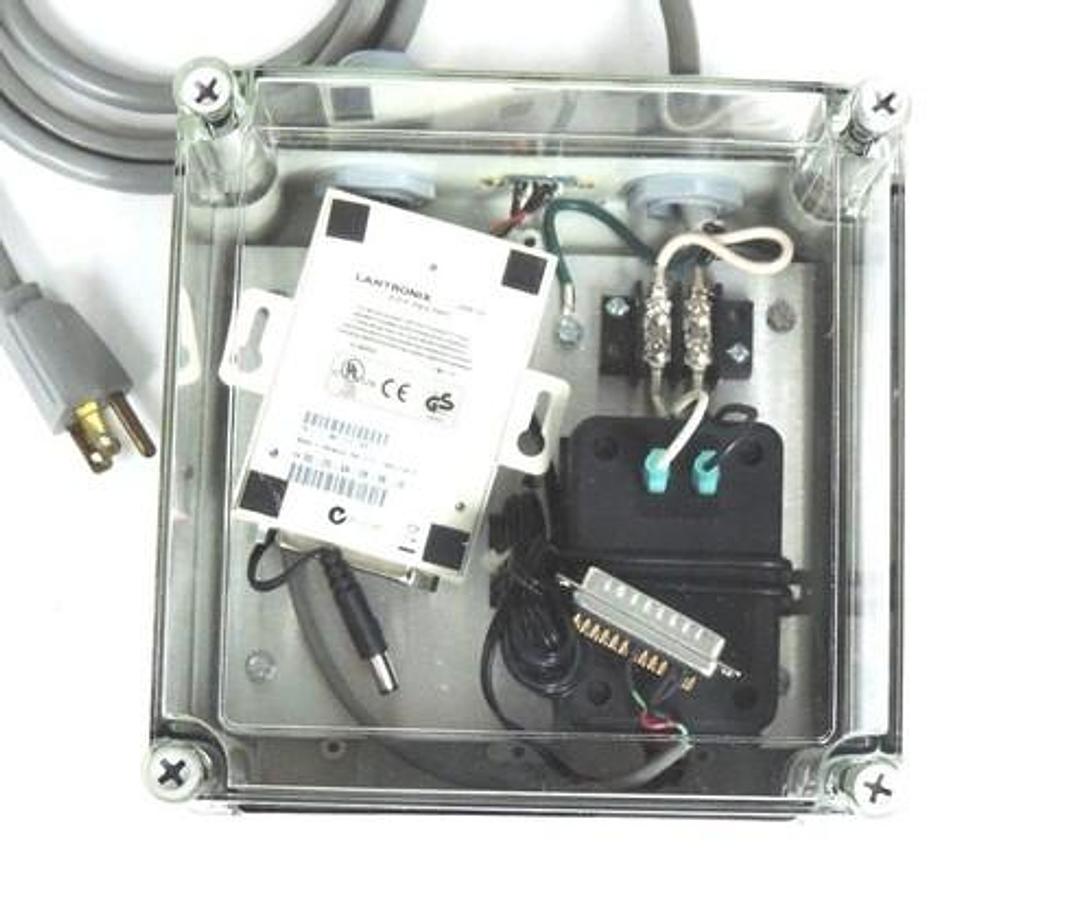 Used VYNCKIER ENCLOSURE W/ LANTRONIX UDS-10 / 080-212-000 DEVICE SERVER, POWER SUPPLY