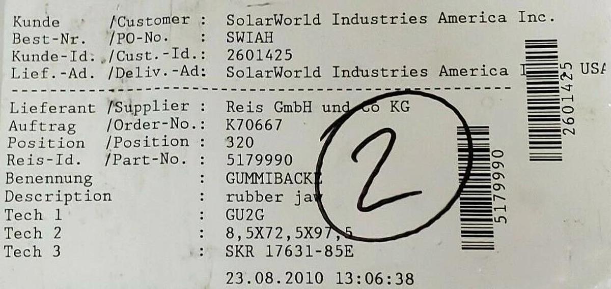 LOT OF 2 NEW REIS GMBH AND CO KG 5179990 RUBBER JAWS X.5X72.5X97.5