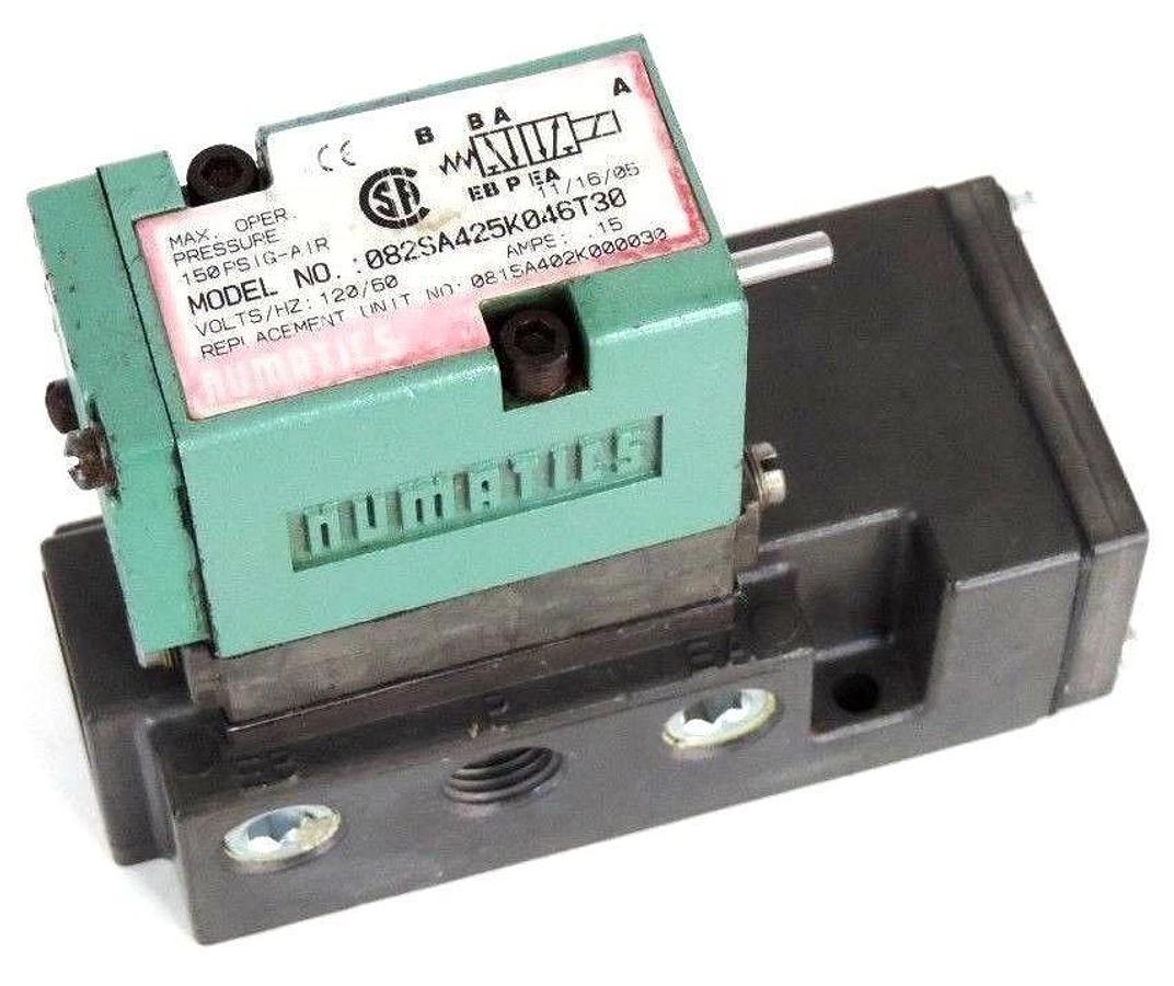 Used NUMATICS 082SA425K046T30 SOLENOID VALVE BLOCK 120V 50HZ .15 AMPS 150PSIG