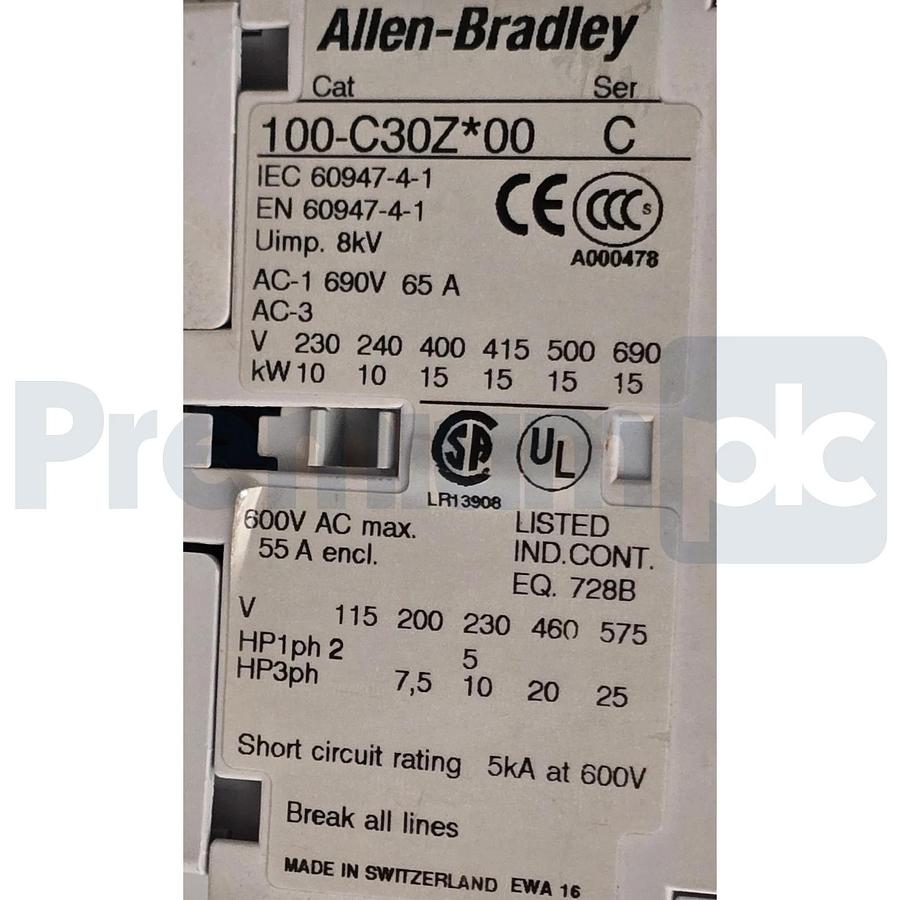 Used Allen-Bradley 100S-C30ZJ14C /C Guardmaster Safety Contactor 3-Pole 24VDC USPI