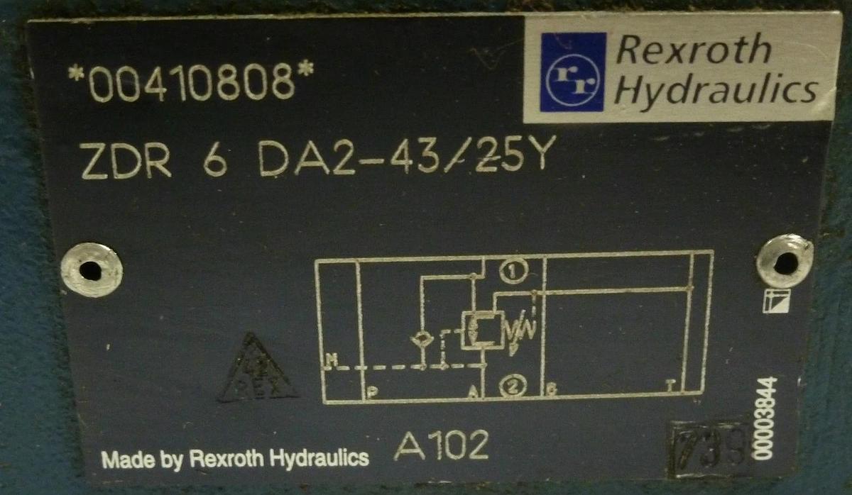 Used REXROTH ZDR-6DA2-43/25Y PRESSURE RELIEF VALVE ZDR6DA24325Y 00410808