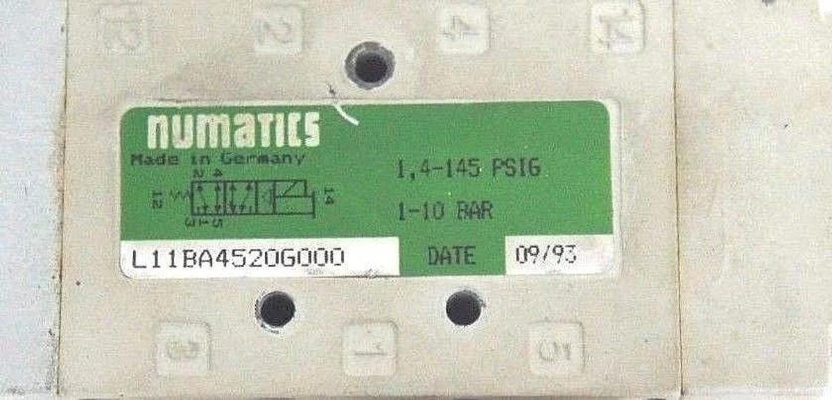 Used NUMATICS L11BA4520G000 SOLENOID VALVE 4-145 PSIG, 1-10 BAR