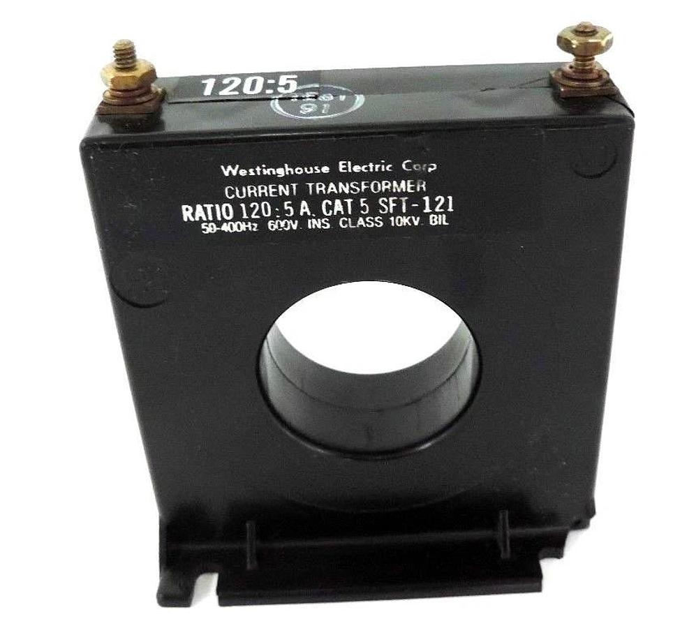 Used WESTINGHOUSE 5SFT-121 CURRENT TRANSFORMER RATIO 120:5A, 50-400HZ, 600V