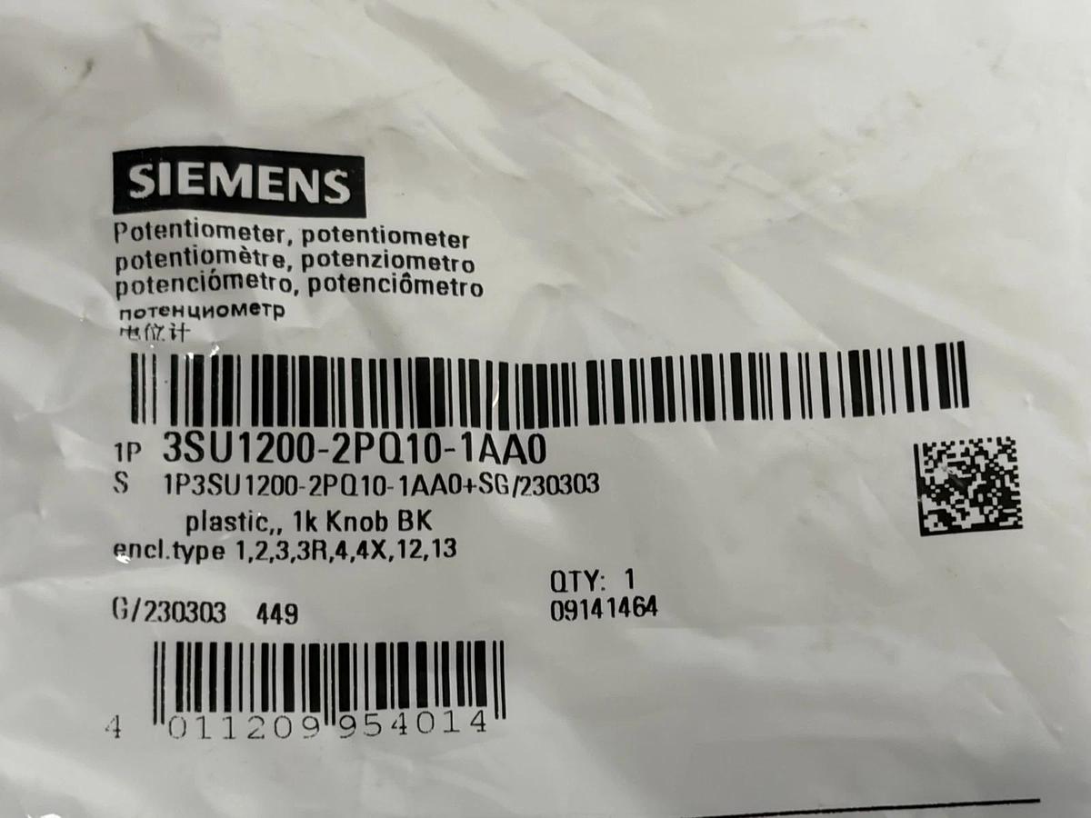 Used Siemens Sirius Act 3SU1200-2PQ10-1AA0 Rotary Potentiometer 1k Ohm Black Knob New