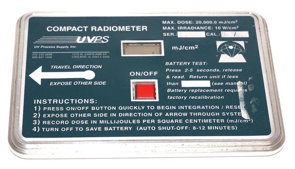 Used UVPS COMPACT RADIOMETER UV PROCESS SUPPLY