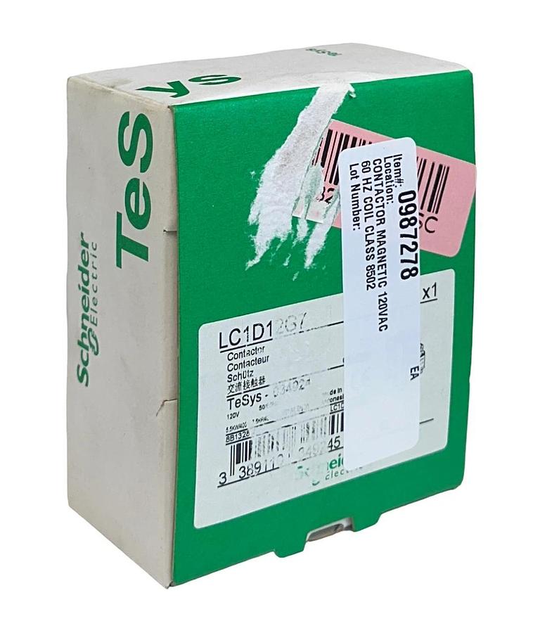 SCHNEIDER ELECTRIC LC1D12G7 TeSys MAGNETIC CONTACTOR 120V COIL DIN RAIL 3P NSMP