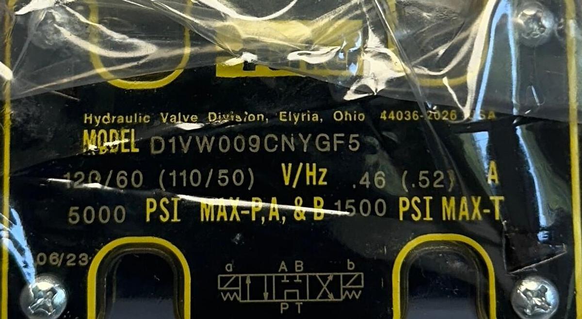 Used PARKER D1VW009CNYGF5 D1V-SERIES HYDRAULIC DIRECTIONAL VALVE 110/120V 2NMU5 NSNP