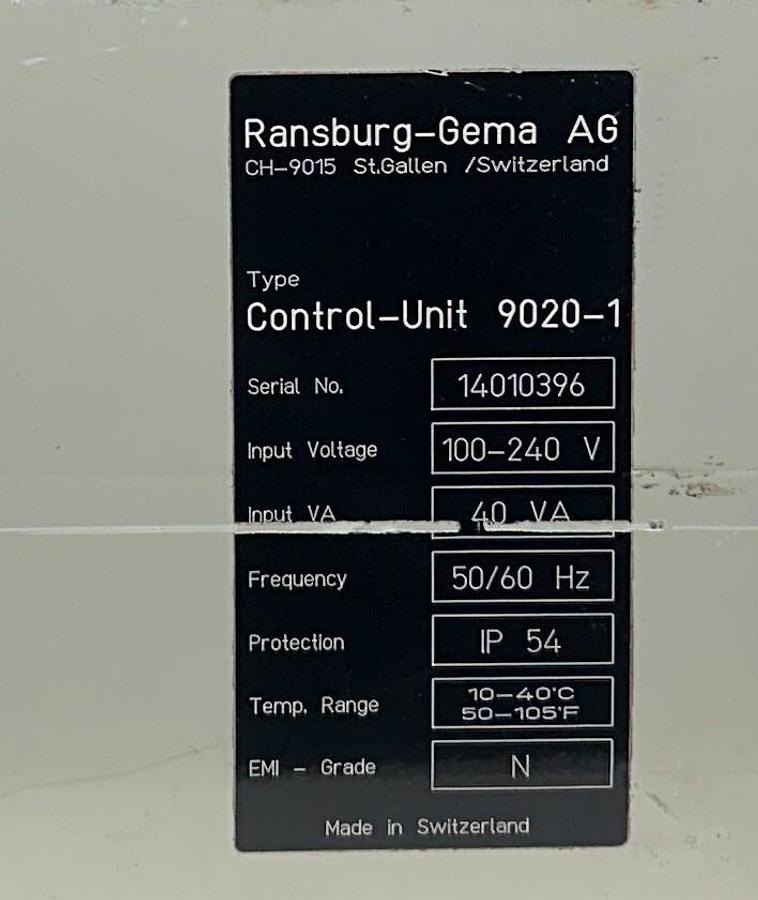 Used RANSBURG GEMA 9020-1 / 90201 CONTROL UNIT 9020 100-240V 40VA 50/60Hz USNP