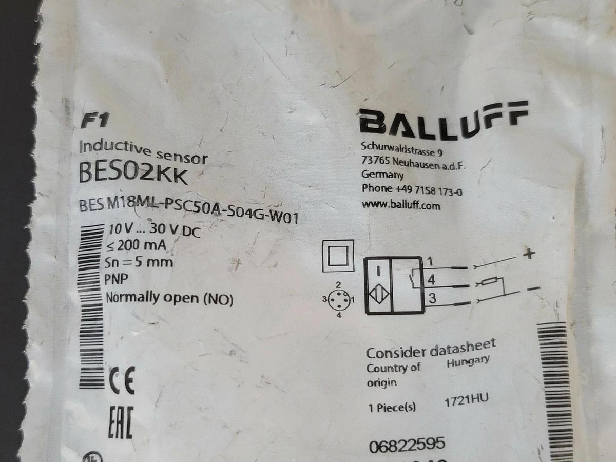 Used NEW BALLUFF BES M18ML-PSC50A-S04G-W01 INDUCTIVE SENSOR BES02KK, 10V...30V DC