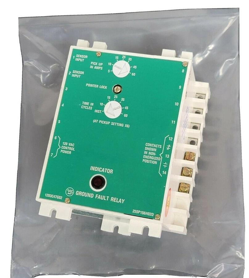 Used WESTINGHOUSE 1293C47G02 GROUND FAULT RELAY 5-60AMP 120VAC 255P156H02D