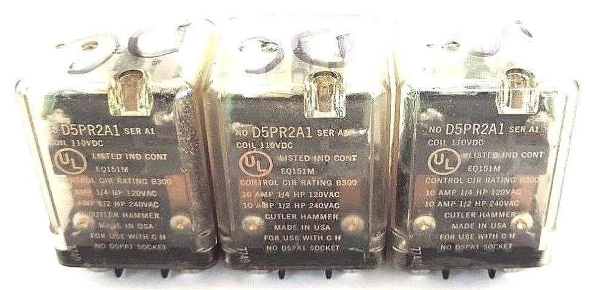 Used LOT OF 3 CUTLER HAMMER D5PR2A1 SER. A1 RELAYS, COIL 110VDC