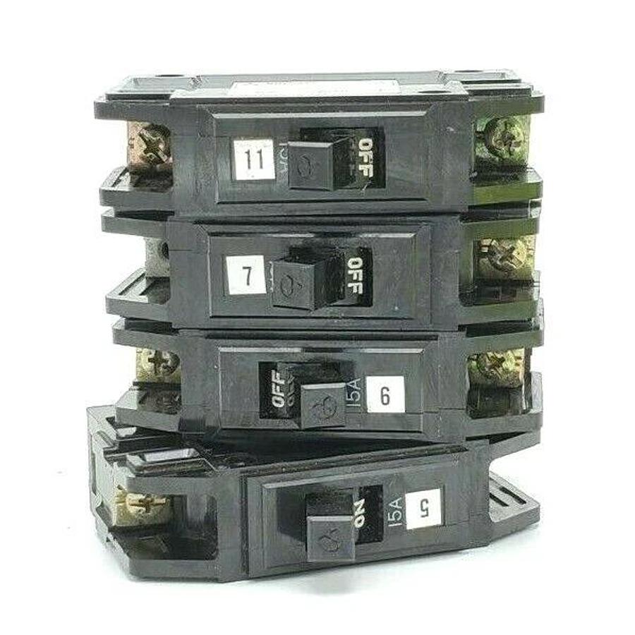 Used LOT OF 4 MITSUBISHI TYPE BH-K CIRCUIT BREAKERS 41-14372KSD, 15A