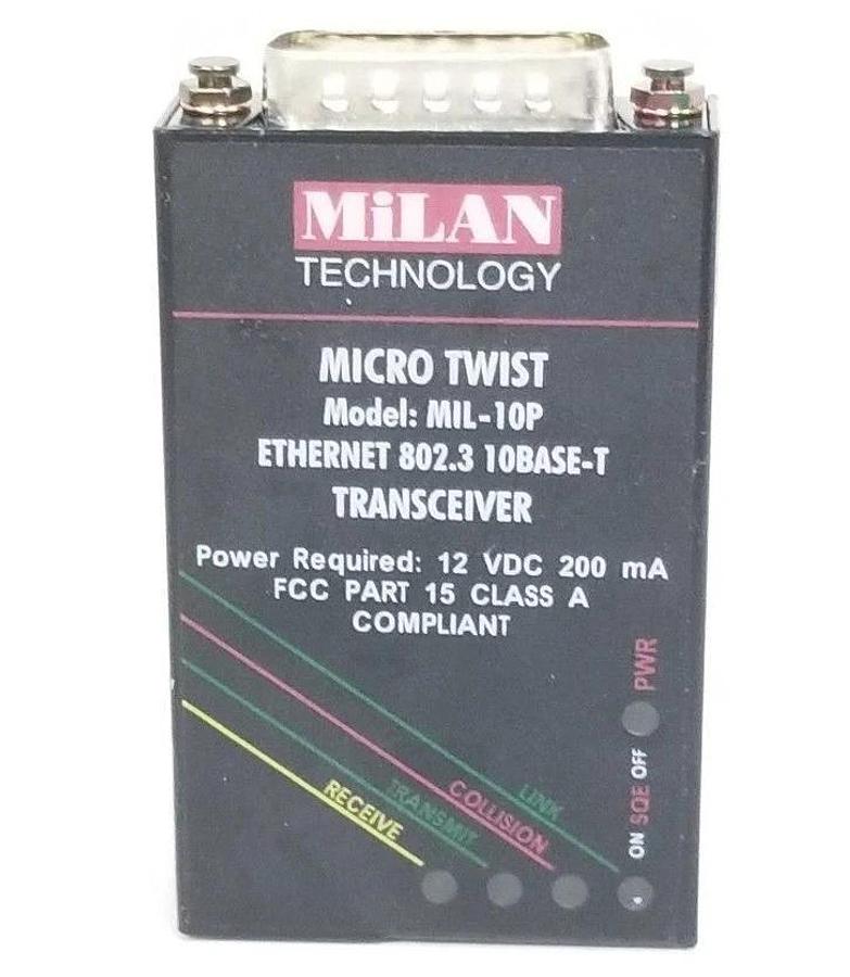 Used MILAN MIL-10P MICRO TWIST ETHERNET 802.3 10BASE-T TRANSCEIVER 09HI215-H10P