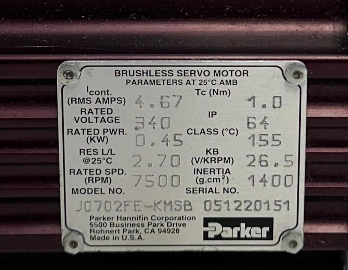 Used PARKER J0702FE-KMSB Gemini J-Series AC SERVO MOTOR 0.45kW 340V IP64 w/BRAKE USNP