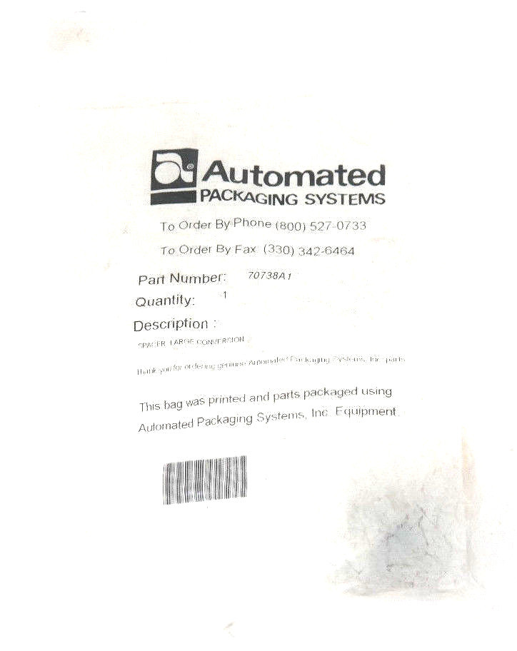 NEW AUTOMATED PACKAGING SYSTEMS 70738A1 LARGE CONVERSION SPACER
