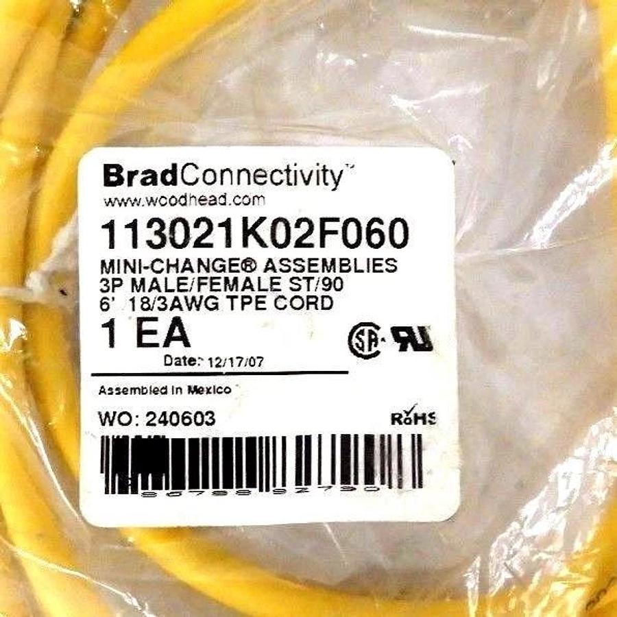Used NIB BRAD HARRISON 113021K02F060 MINI CHANGE CORDSET 3P MALE/FEMALE ST 90